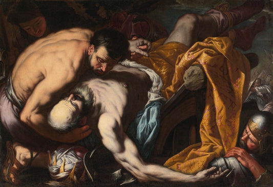 The Death of King Josiah, vintage artwork by Antonio Zanchi, 12x8" (A4) Poster