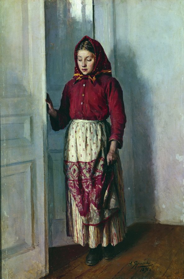 Peasant Girl, vintage artwork by Nikolai Aleksandrovich Yaroshenko, 12x8" (A4) Poster