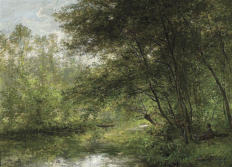 Banks of the Epte, Gasny, vintage artwork by Cesar de Cock, A3 (16x12") Poster Print