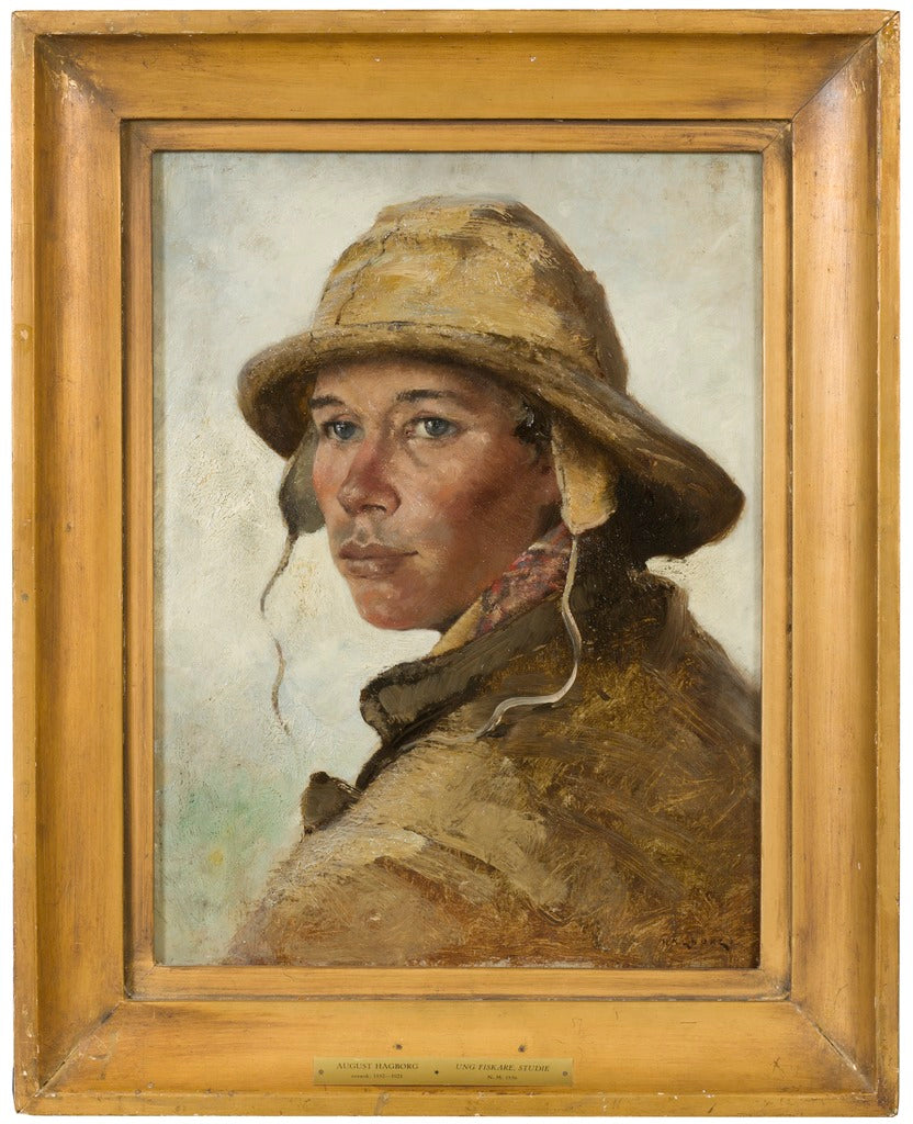 Head of a Young Fisherman. Study, vintage artwork by August Wilhelm Nikolaus Hagborg, 12x8" (A4) Poster