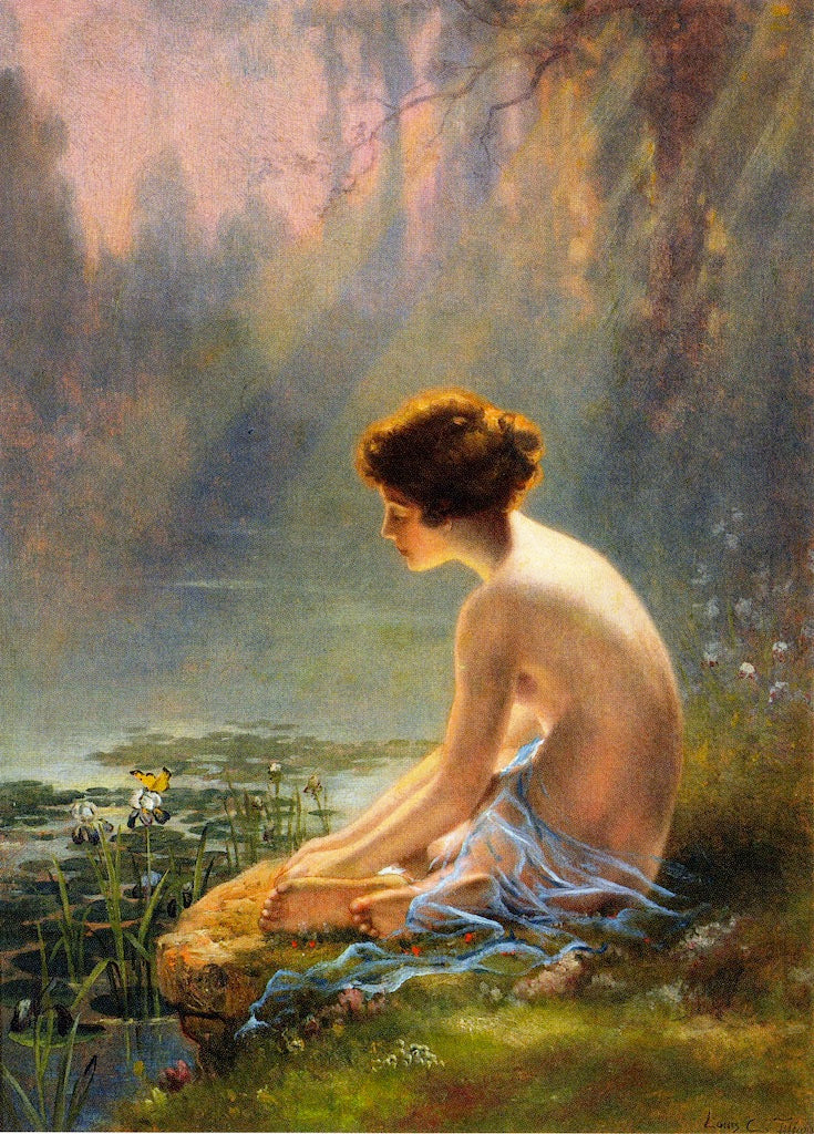 Seated Nude at Lily Pond, vintage artwork by Louis Comfort Tiffany, 12x8" (A4) Poster
