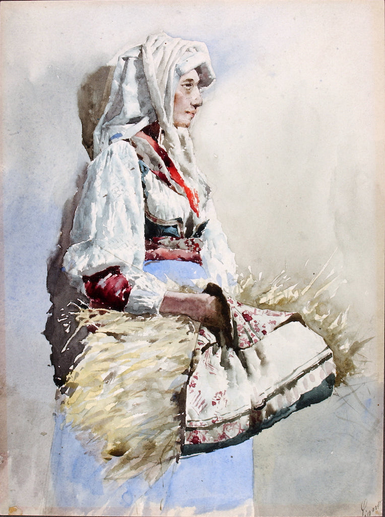 Italian Peasant Woman, vintage artwork by Giuseppe Signorini, 12x8" (A4) Poster