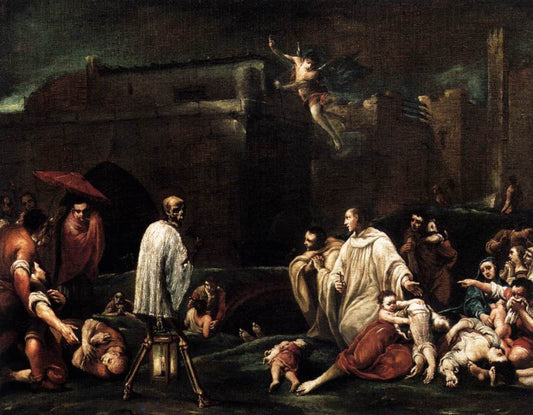 The Blessed Bernardo Tolomeo's Intercession for the End of the Plague in Siena, vintage artwork by Giuseppe Maria Crespi, 12x8" (A4) Poster