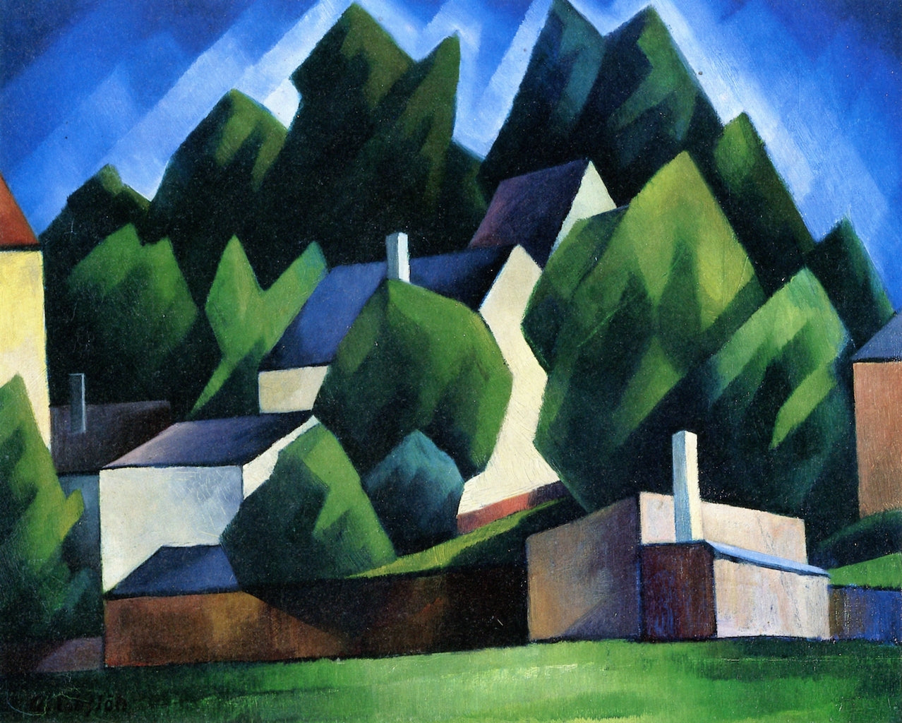 Houses and Trees, vintage artwork by Adolf Erbslöh, 12x8" (A4) Poster