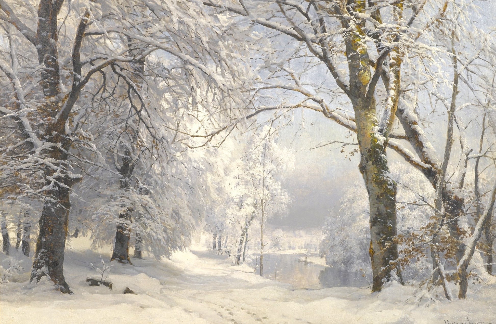 Forest in winter, vintage artwork by Anders Anderson-Lundby , 12x8" (A4) Poster