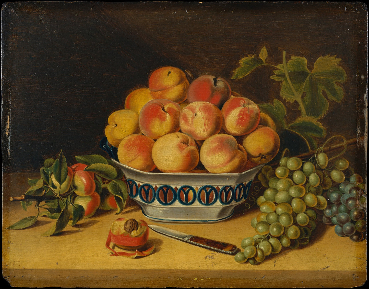 Still Life: Peaches and Grapes, vintage artwork by John Archibald Woodside, Sr, 12x8" (A4) Poster