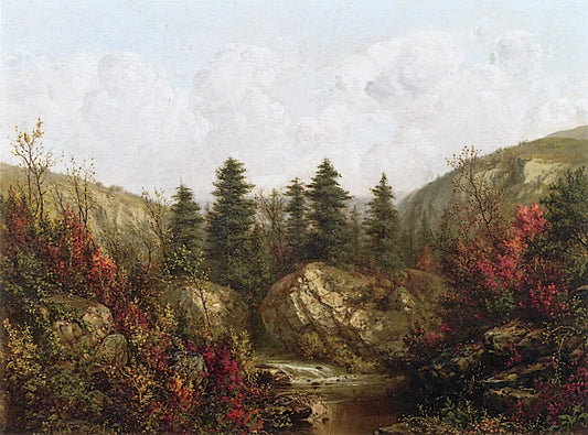 River through an Autumn Forest, vintage artwork by William Mason Brown, 12x8" (A4) Poster