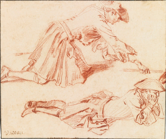 Two Soldiers, study for 'The Bivouac', vintage artwork by Jean-Antoine Watteau, 12x8" (A4) Poster
