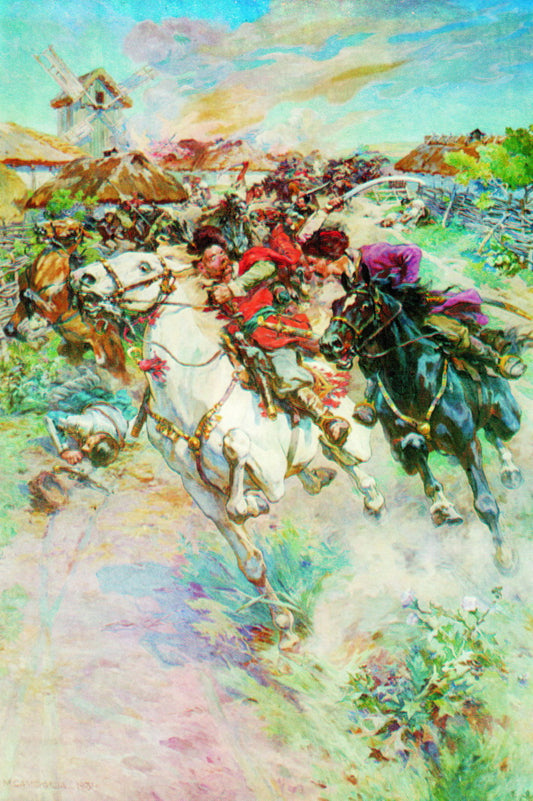 The Battle of Ivan Bogun with a Polish Magnate, vintage artwork by Nikolai Samokish, 12x8" (A4) Poster