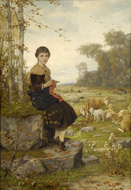 The young shepherdess, vintage artwork by Hubert Salentin, 12x8" (A4) Poster