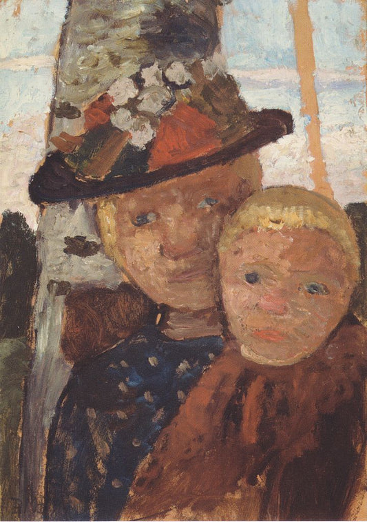 Little Boy and Girl in Flowered Hat, vintage artwork by Paula Modersohn-Becker, 12x8" (A4) Poster