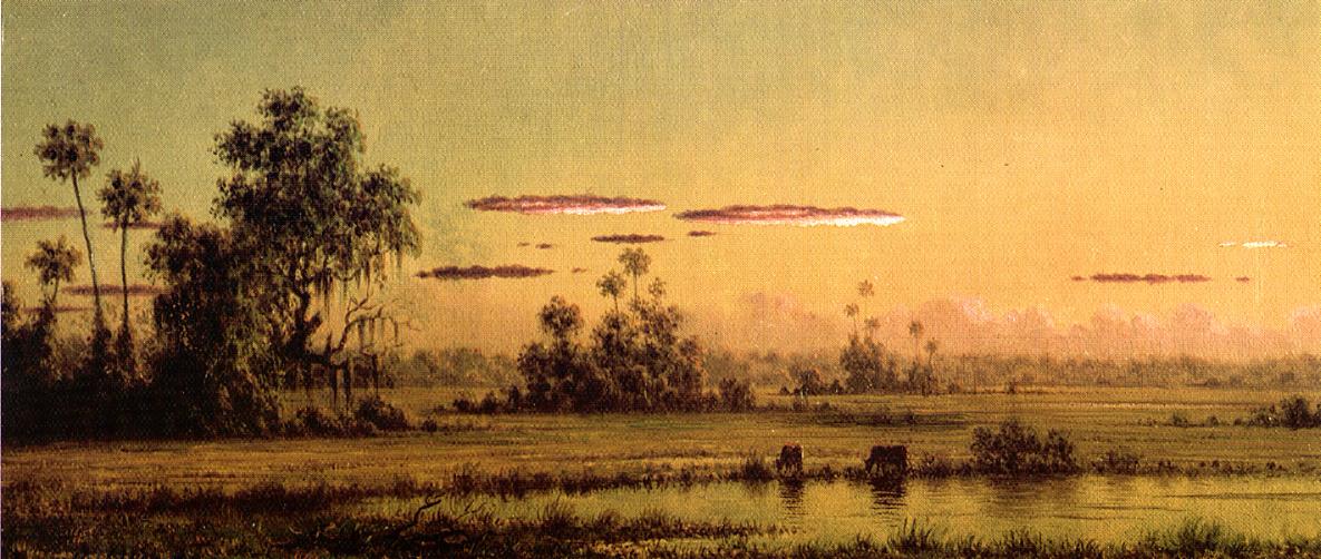 Florida Sunset with Two Cows, vintage artwork by Martin Johnson Heade, A3 (16x12") Poster Print