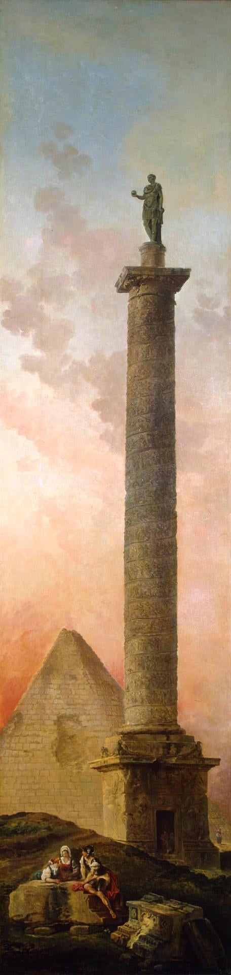 Landscape with a Triumphal Column, vintage artwork by Hubert Robert, 12x8" (A4) Poster