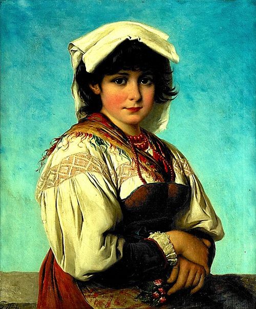 A Young Peasant Woman, vintage artwork by Josef Buche, 12x8" (A4) Poster