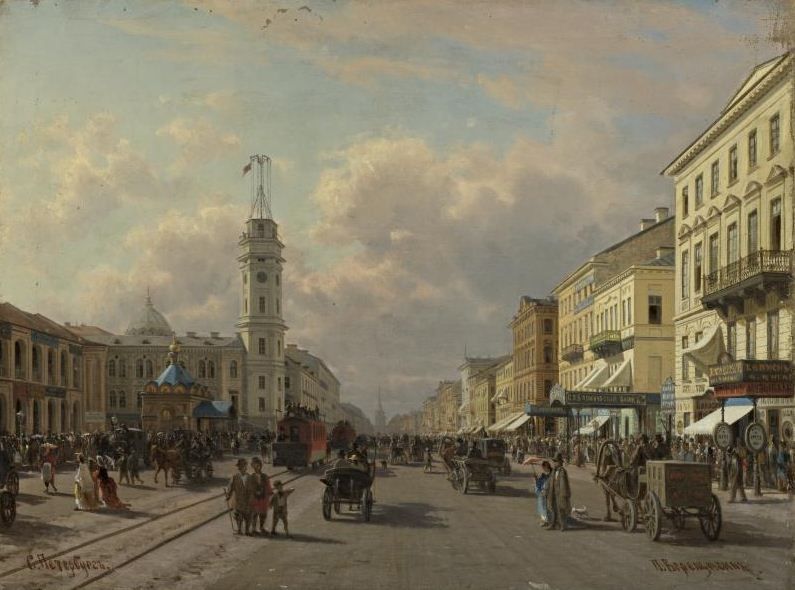 Nevsky Prospect, St. Petersburg, vintage artwork by Piotr Petrovitsch Vereshchagin, 12x8" (A4) Poster