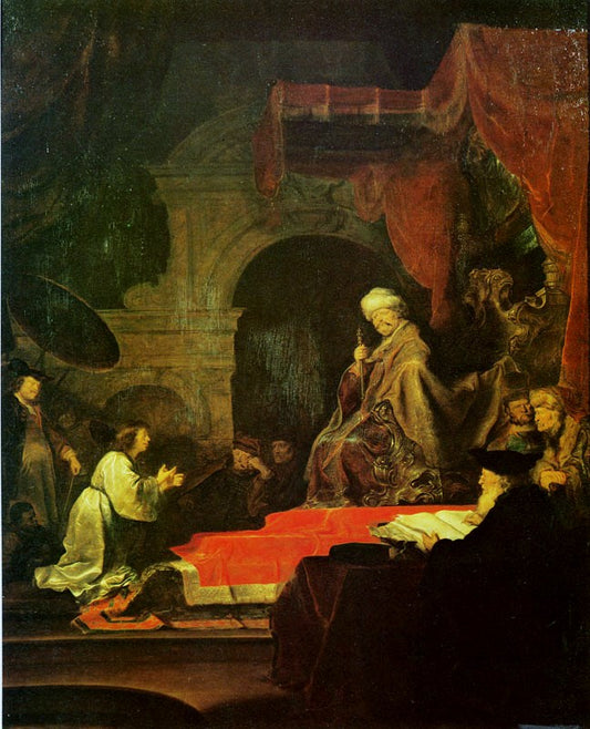 Daniel Expounding Nebukadnezzar's Dream, vintage artwork by Salomon Koninck, 12x8" (A4) Poster