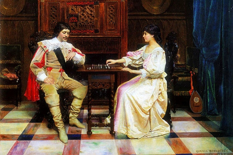 Man and woman playing chess by Gunnar Berndtson,A3(16x12")Poster