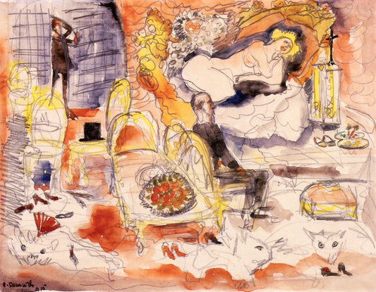 Count Muffat Discovers Nana with the Marquis de Chouard, vintage artwork by Charles Demuth, 12x8" (A4) Poster