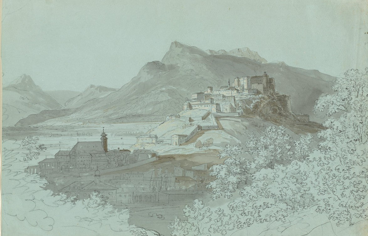 View of Salzburg, vintage artwork by Johann Georg von Dillis, 12x8" (A4) Poster
