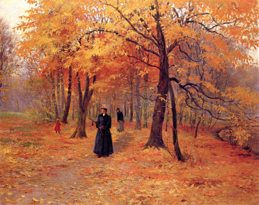 A Forest Walk in Autumn, vintage artwork by Carl (Christian Edvard Otto) Carlsen, 12x8" (A4) Poster