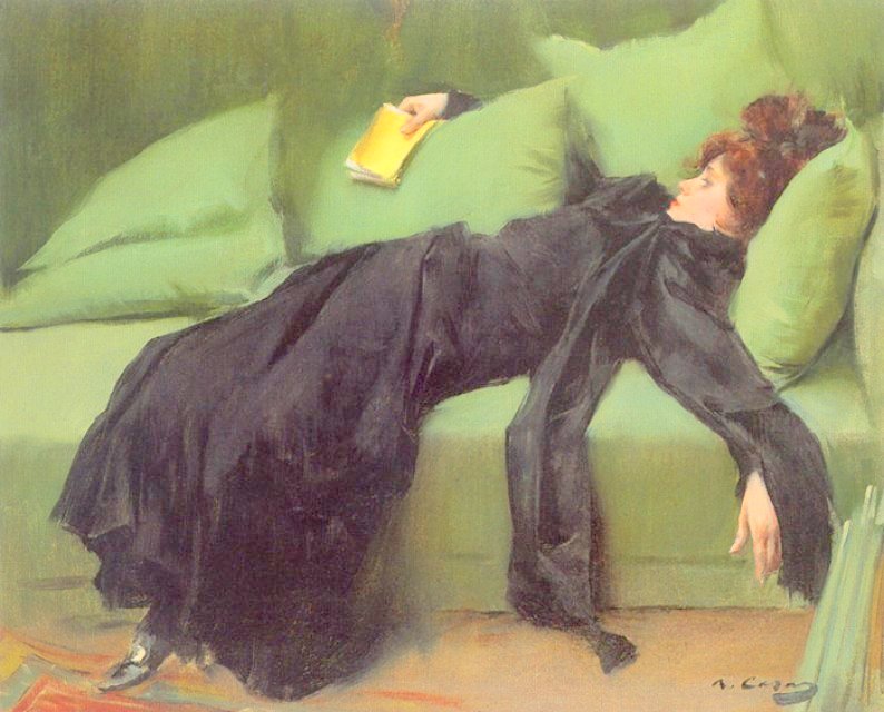 Decadent Young Woman after the Dance, vintage artwork by Ramon Casas y Carbó, 12x8" (A4) Poster
