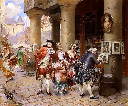 At the Street Market, vintage artwork by Henri Victor Lesur, 12x8" (A4) Poster