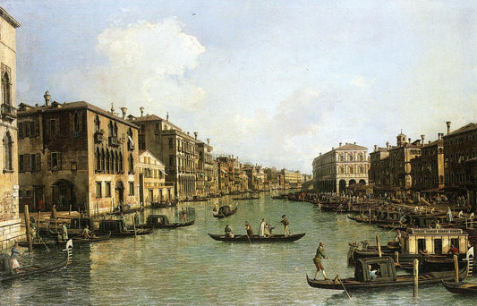 Grand Canal from the Campo Santa Sofia towards the Rialto Bridge, vintage artwork by Canaletto, 12x8" (A4) Poster