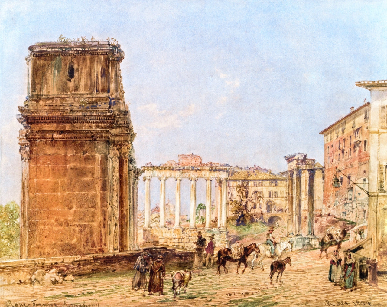 The Temple of Saturn in the Roman Forum, vintage artwork by Rudolf von Alt, A3 (16x12") Poster Print