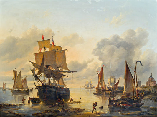 Dutch harbor scene, vintage artwork by Charles Louis Verboeckhoven, A3 (16x12") Poster Print