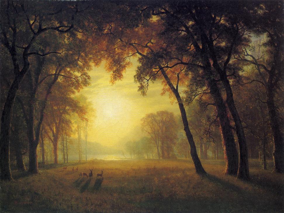Deer in a Clearing, vintage artwork by Albert Bierstadt, 12x8" (A4) Poster