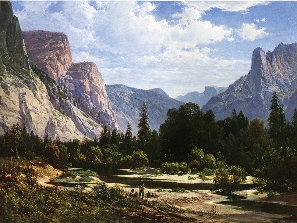 Resting by  a Stream, vintage artwork by Thomas Hill, 12x8" (A4) Poster