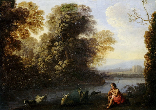 Landscape with River and Shepherd, vintage artwork by Claude Lorrain, 12x8" (A4) Poster