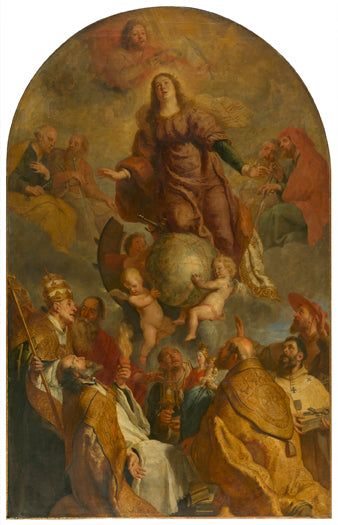 Assumption of Saint Catherine with Saints and Angels, vintage artwork by Gaspard de Crayer, 12x8" (A4) Poster