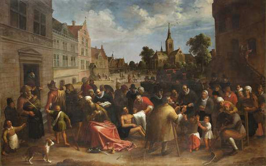 The Seven Acts of Mercy, vintage artwork by Joost Cornelisz. Droochsloot, 12x8" (A4) Poster