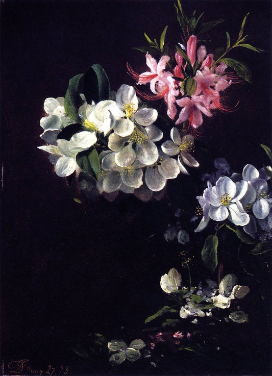 Sketch of Apple Blossoms with May Flowers, vintage artwork by David Johnson, 12x8" (A4) Poster