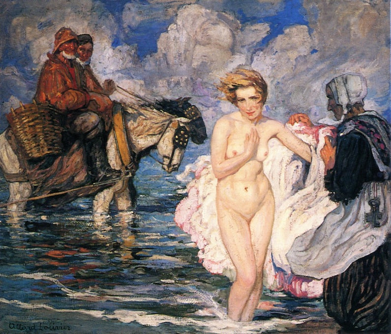 Bather in the North Sea, vintage artwork by Fernand Allard l'Olivier, 12x8" (A4) Poster