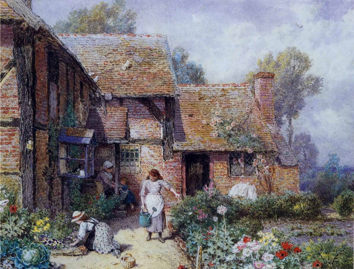 An Afternoon in the Garden, vintage artwork by Myles Birket Foster, 12x8" (A4) Poster