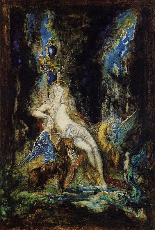 Fairy and Griffon, vintage artwork by Gustave Moreau, 12x8" (A4) Poster