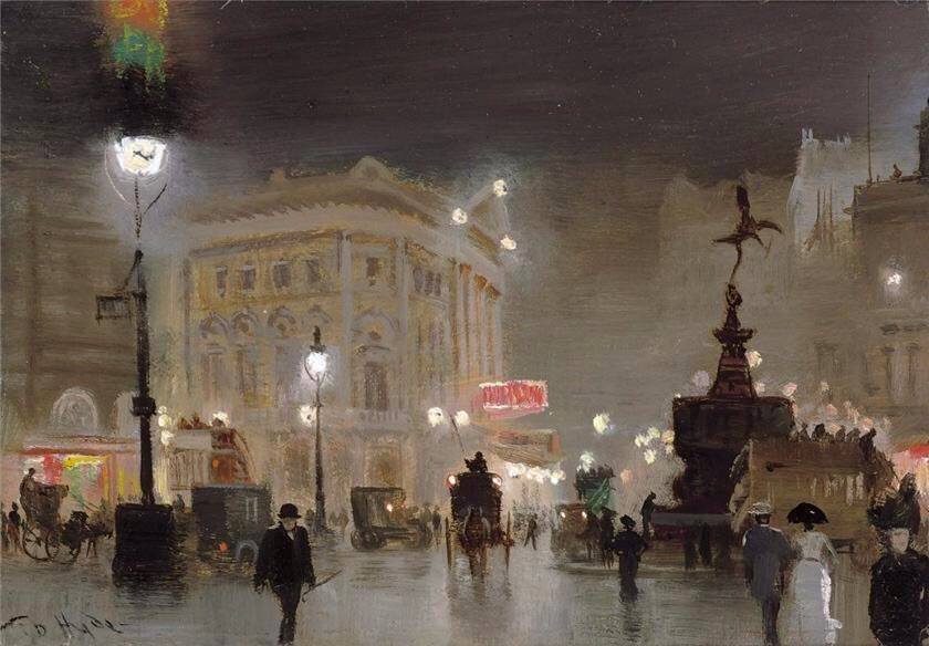 Piccadilly Circus at Night by George Hyde Pownall,16x12(A3) Poster