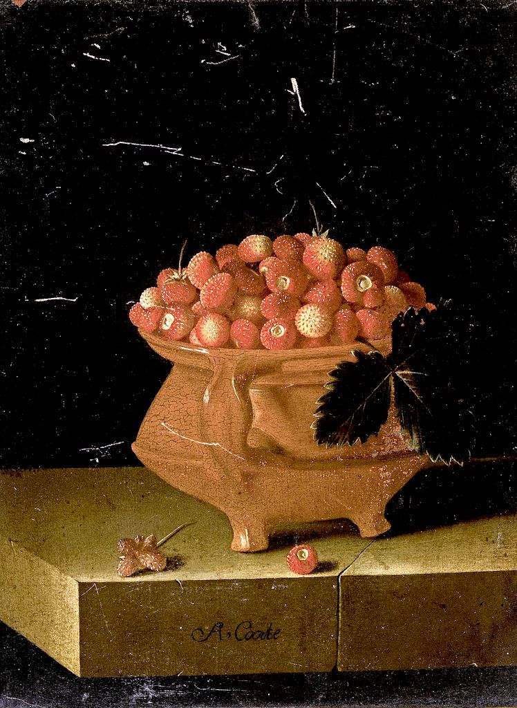 Still Life with a Bowl of Strawberries, vintage artwork by Adriaen Coorte, 12x8" (A4) Poster