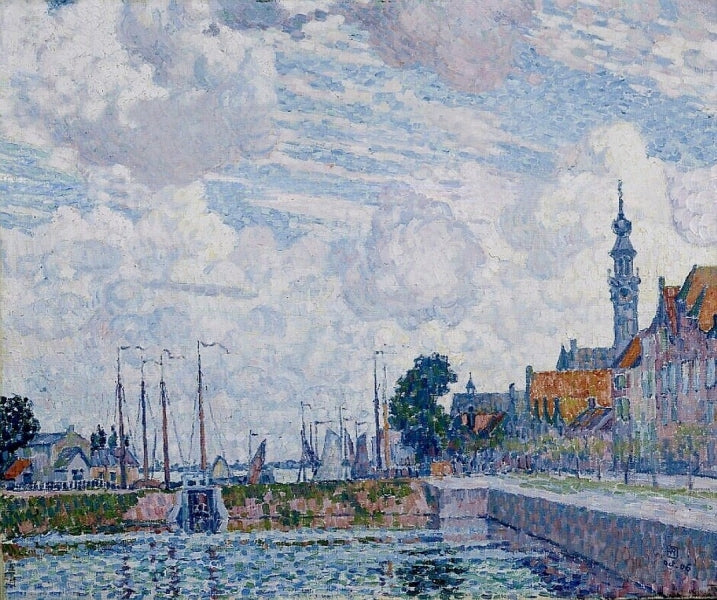 Cloudy Sky over the Harbour of Veere, vintage artwork by Theo van Rysselberghe, 12x8" (A4) Poster