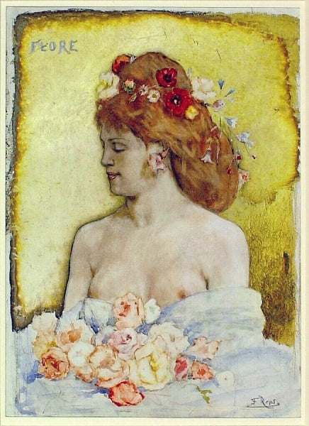 Flore, vintage artwork by Felicien Rops, 12x8" (A4) Poster