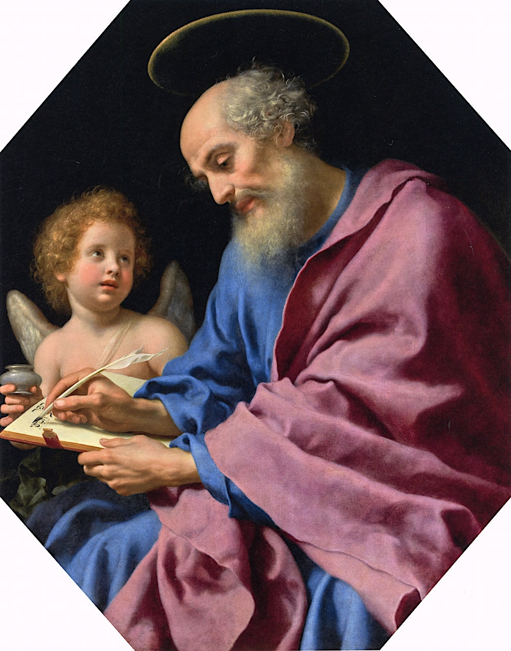Saint Matthew Writing His Gospel, vintage artwork by Carlo Dolci, 12x8" (A4) Poster