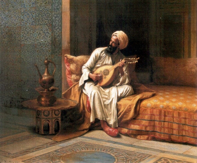 Musician in an oriental interior by Ludwig Deutsch,A3(16x12")Poster