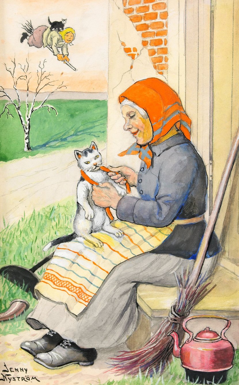 Easter witch with cat by Jenny Nystrom,A3(16x12")Poster