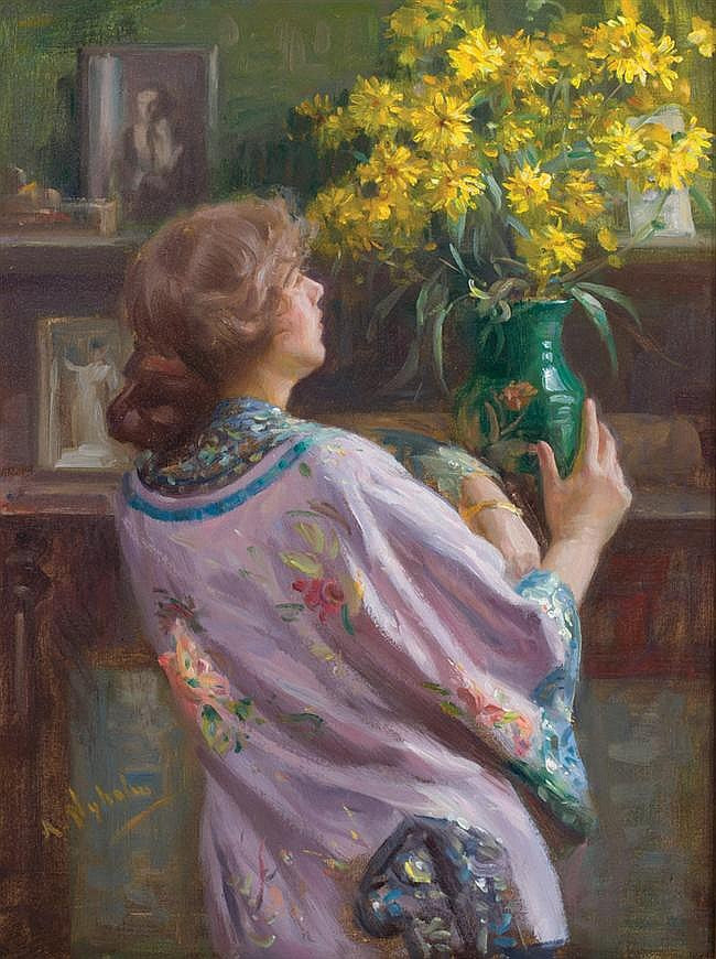 Young Woman in a Kimono, vintage artwork by Arvid Nyholm, 12x8" (A4) Poster