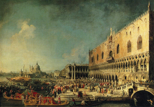 Arrival of the French Ambassador at the Doge's Palace, vintage artwork by Canaletto, 12x8" (A4) Poster