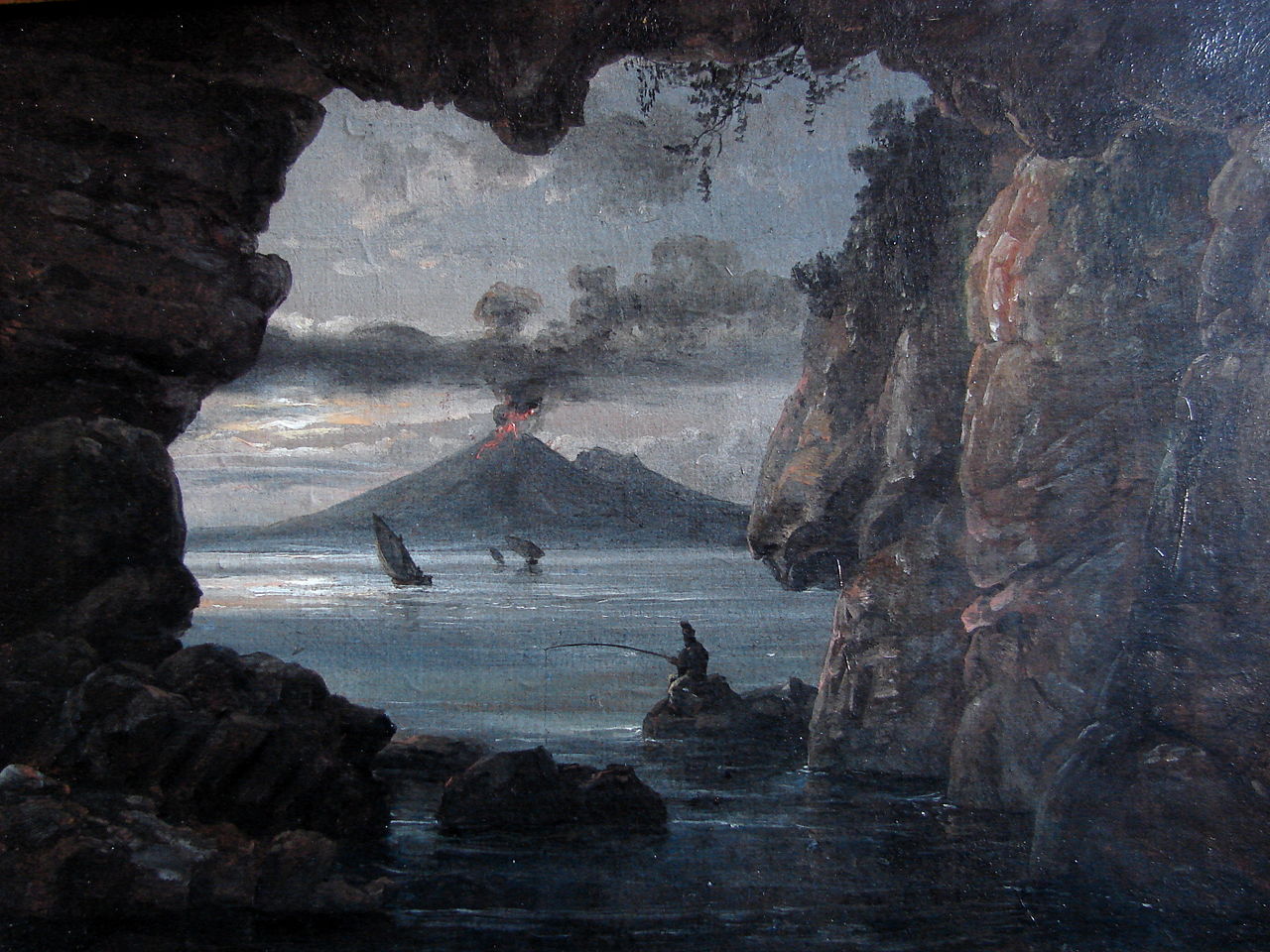Gulf of Naples Seen from a Cave, vintage artwork by Johan Christian Claussen Dahl, A3 (16x12") Poster Print