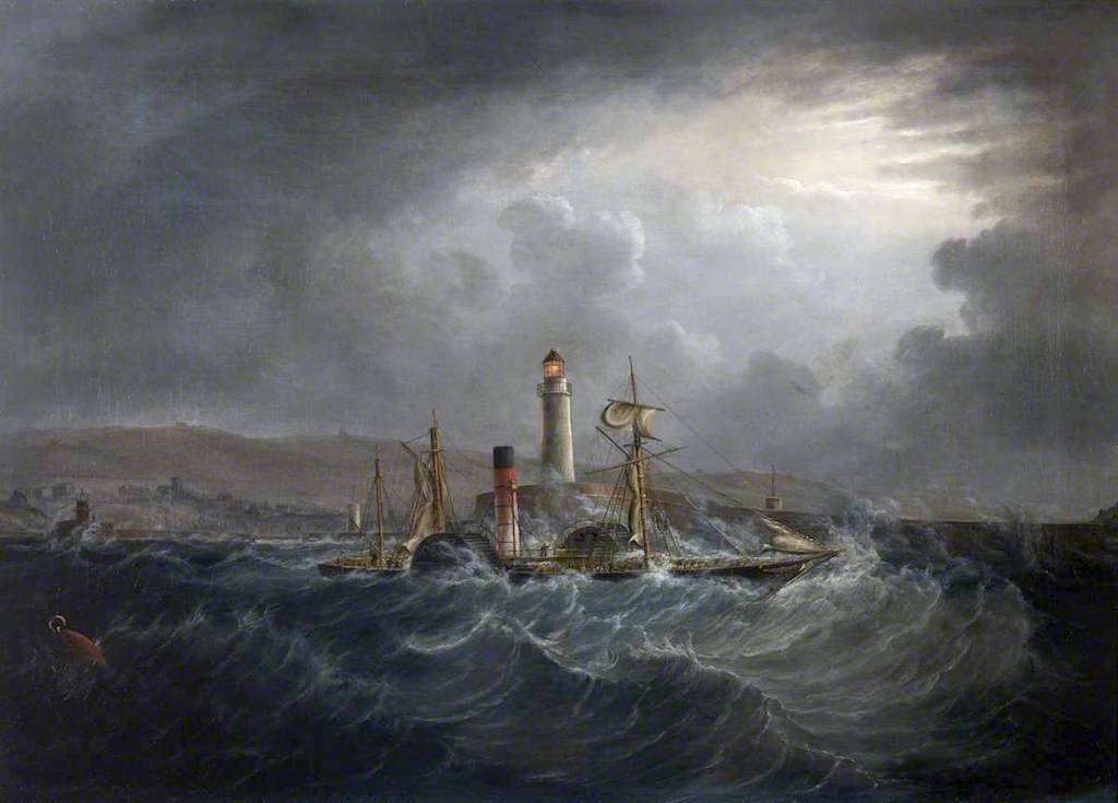 Steamer 'Whitehaven' in a Storm off Whitehaven, vintage artwork by Joseph Heard, A3 (16x12") Poster Print