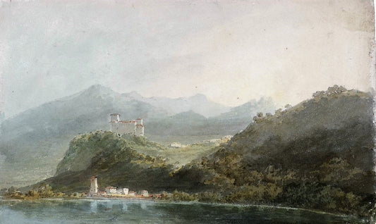 Anghiera on Lake Maggiore, with Mountains Beyond, vintage artwork by Thomas Girtin, 12x8" (A4) Poster